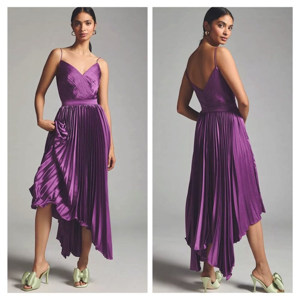 NWT Mac Duggal Anthropologie Pleated Handkerchief
V-Neck Maxi Dress in Amethyst